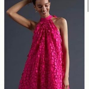 Anthropologie pink floral halter dress